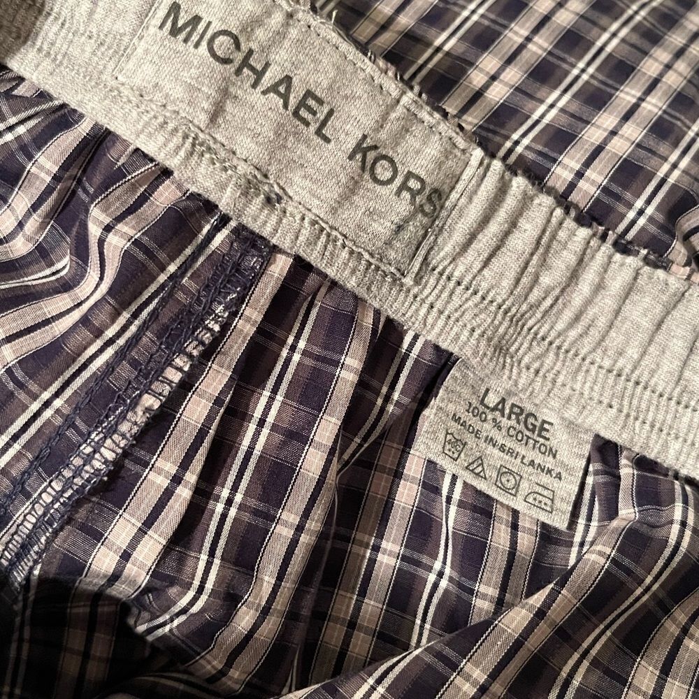 NWT Michael Kors Men’s Blue and White Plaid Sleepware Bottoms (L) - Picture 5 of 6